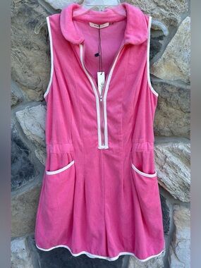 NEW Terry Cloth Athletic Romper Size L Pink Tennis Golf Country Club Preppy